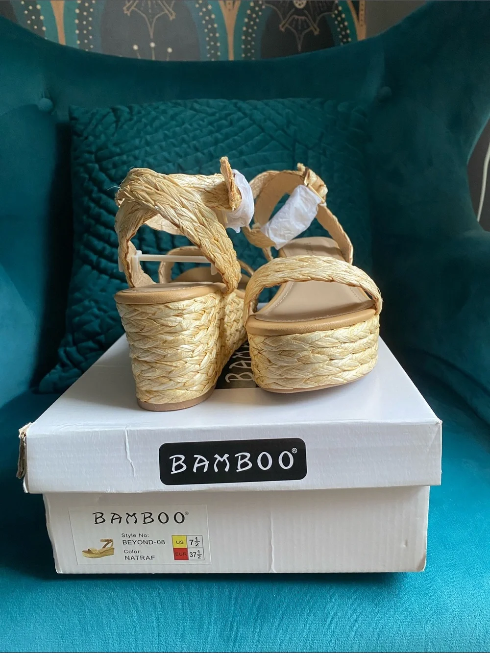 Woven Espadrille Platform Sandals - Natural Straw size 7.5